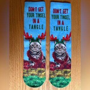 Festive Cat Socks with Tinsel Design